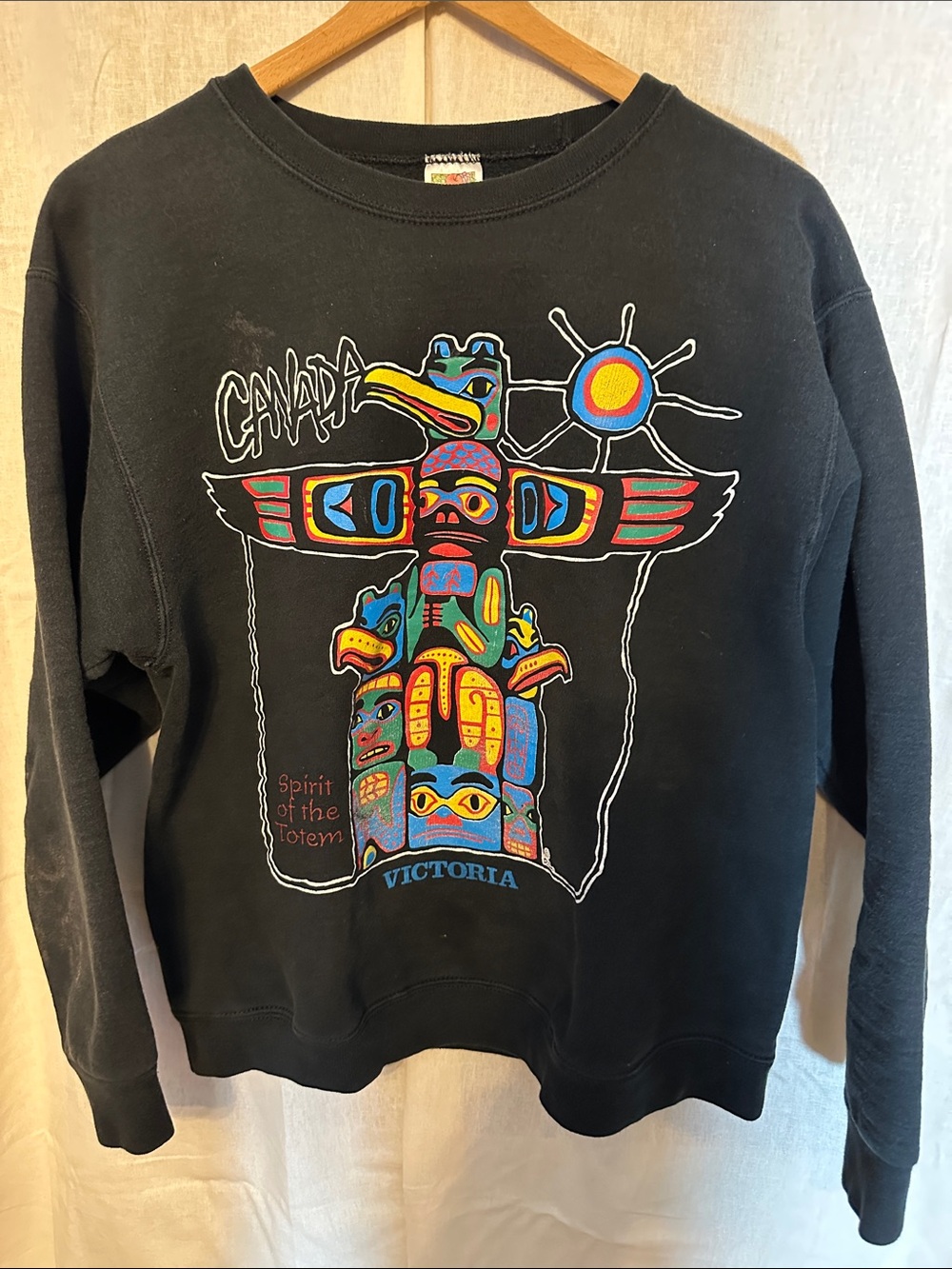 Fruit of the Loom Black Crewneck with Multicolor Totem Graphic